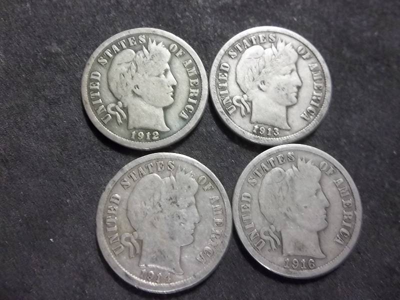 1912, 1913, 1914 D, 1916 Barber Dimes