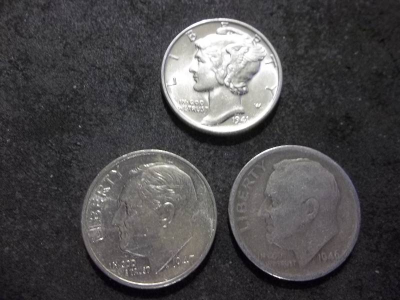 1941 Mercury Dime Unc, 1947 S & 1946 S Roosevelt Dimes