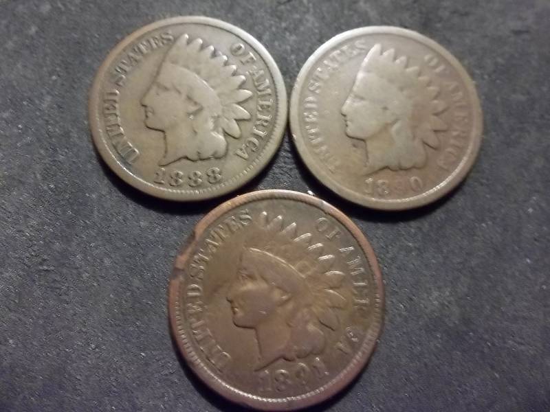 1888, 1890, 1891 Indian Head Cents