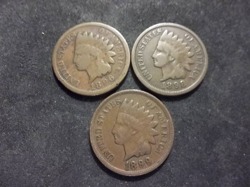 1896, 1898, 1899,  Indian Head Cents