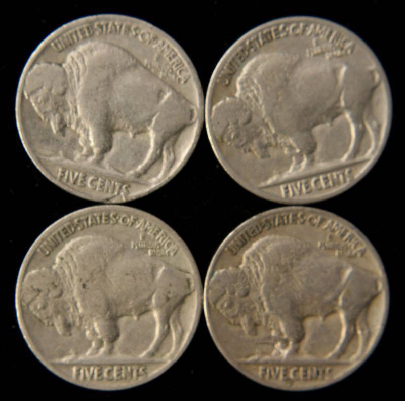 GROUP OF 4 BUFFALO NICKELS 1934, 1935, 1936, 1937