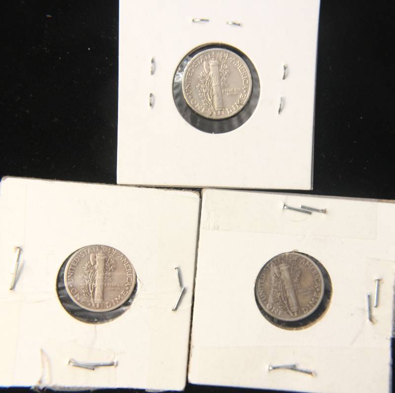 GROUP OF 3 SILVER US MERCURY DIMES