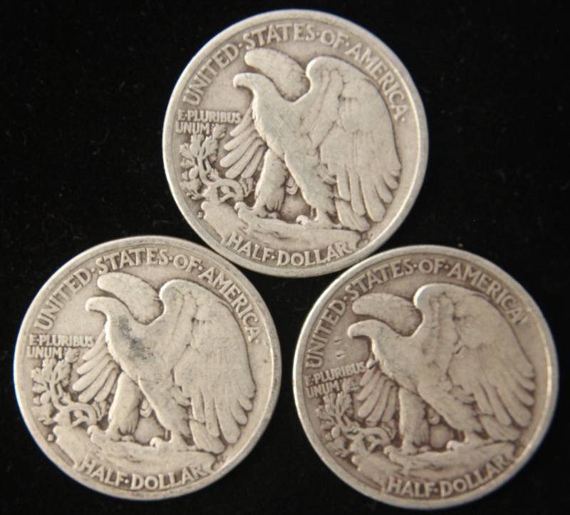 GROUP OF 3 SILVER WALKING LIBERTY HALF DOLLARS