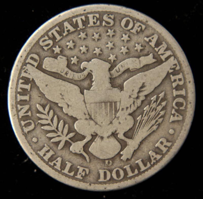 1912-D BARBER SILVER HALF DOLLAR VG