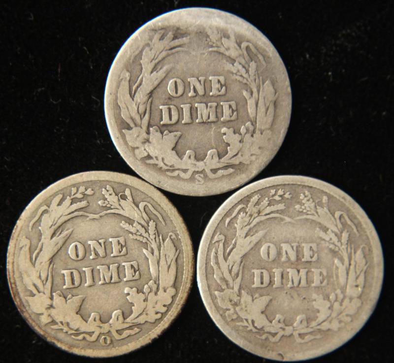 GROUP OF 3 BARBER DIMES 1898, 1902-S, 1903-O