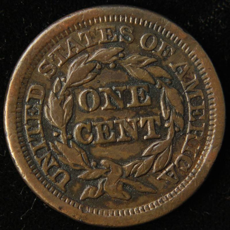 1853 BRAIDED HAIR LARGE CENT VF