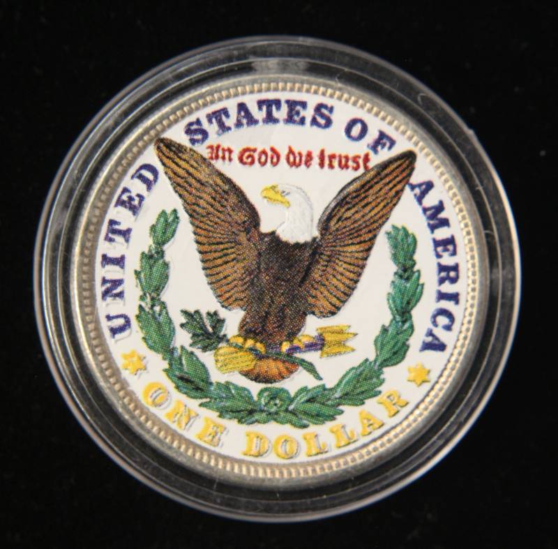 1921 MORGAN SILVER DOLLAR COLOR ENHANCED IN AIRTITE
