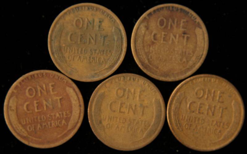 GROUP OF 5 US WHEAT CENTS FROM THE 1920S