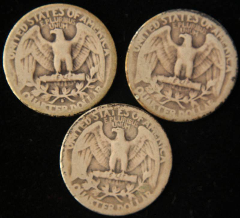 GROUP OF 3 SILVER WASHINGTON QUARTERS 1935-S, 1937, 1938