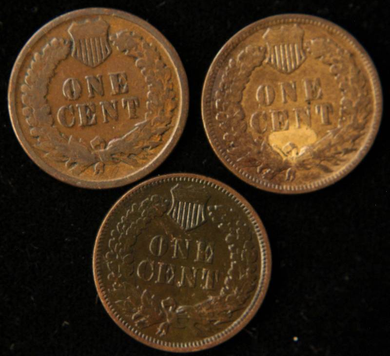 3 INDIAN HEAD CENTS 1881, 1902, 1905