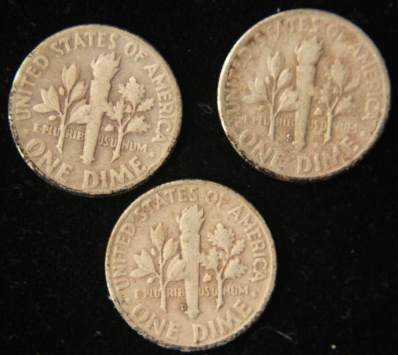 3 SILVER DIMES 1951, 1951-D, 1951-S