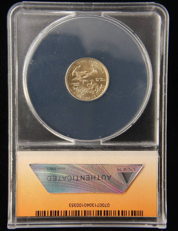 2013 $5 AMERICAN GOLD EAGLE 110TH TROY OZ. MS70 ANACS 1ST DAY ISSUE