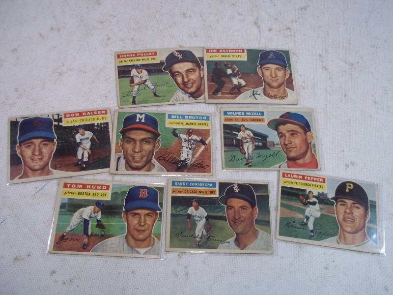 lot 105 image: 8 Rare 1956 Topps Baseball cards