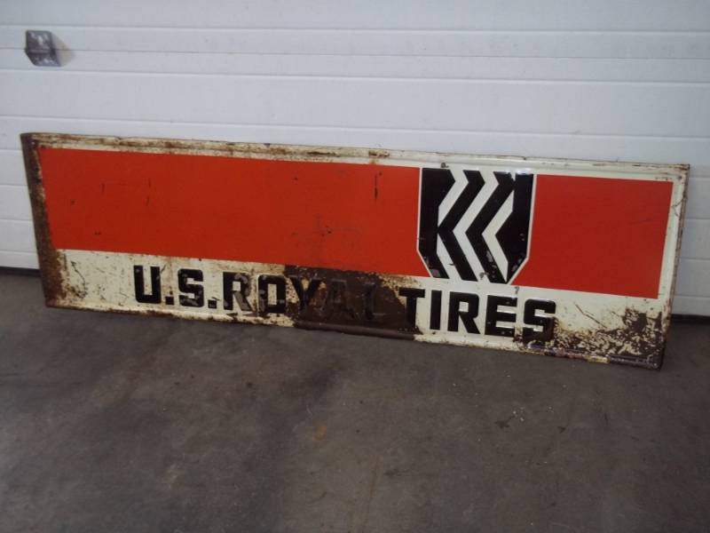 lot 2 image: Vintage Embossed US Royal Tire Sign 18 x 60 Steel sign