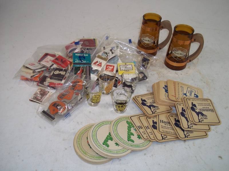 lot 61 image: Vintage Bar Lot, Coasters, Matchbooks and Glasses