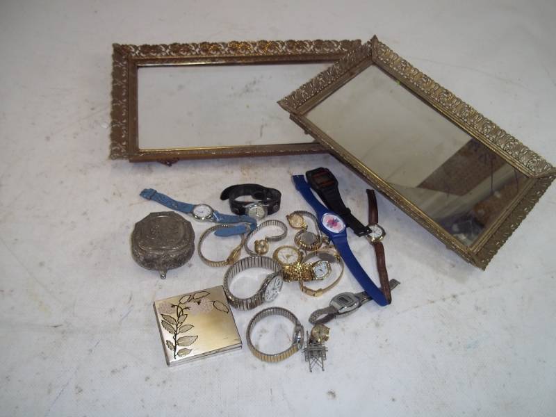 lot 89 image: Vintage Jewelry and Watches, and Nightstand Mirror Trays