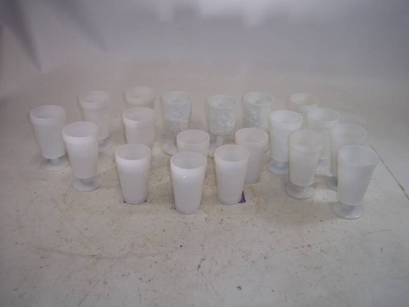 lot 98 image: Assortment of 19 Milk Glass Goblets and Malt Cups