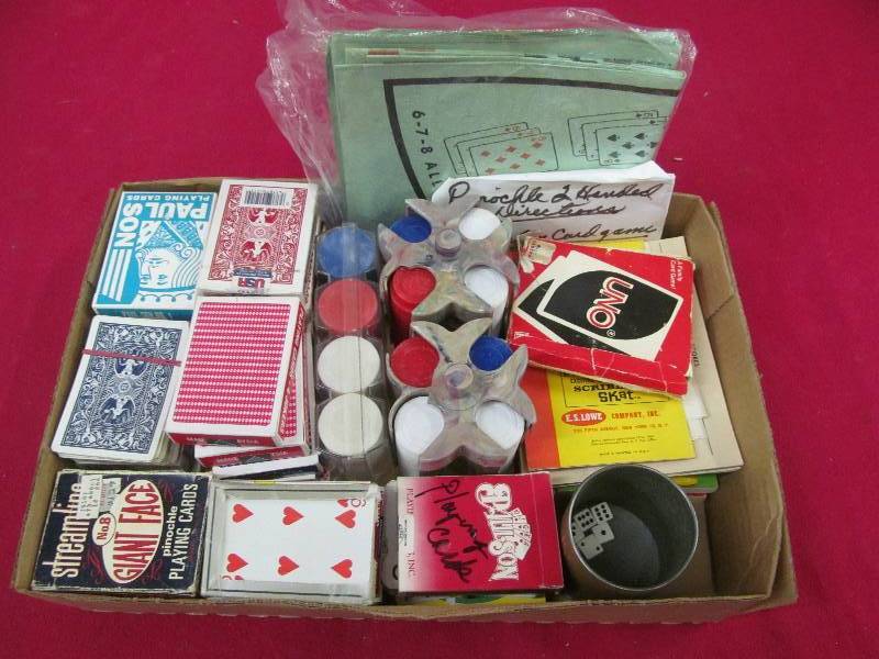 poker chips, playing cards