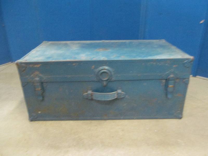 vintage blue travelers chest