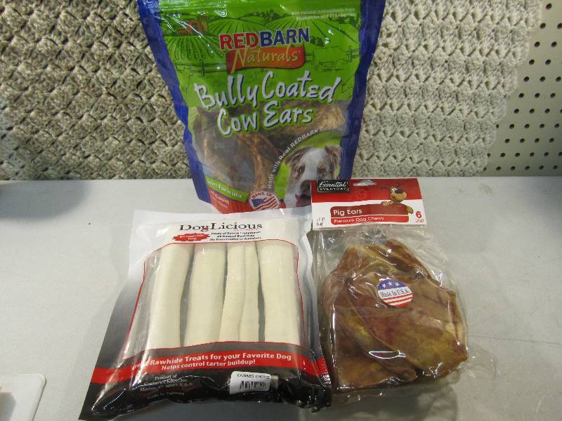 lot 74 image: Mix Lot of Dog Chews Pig Ears, Cow ...