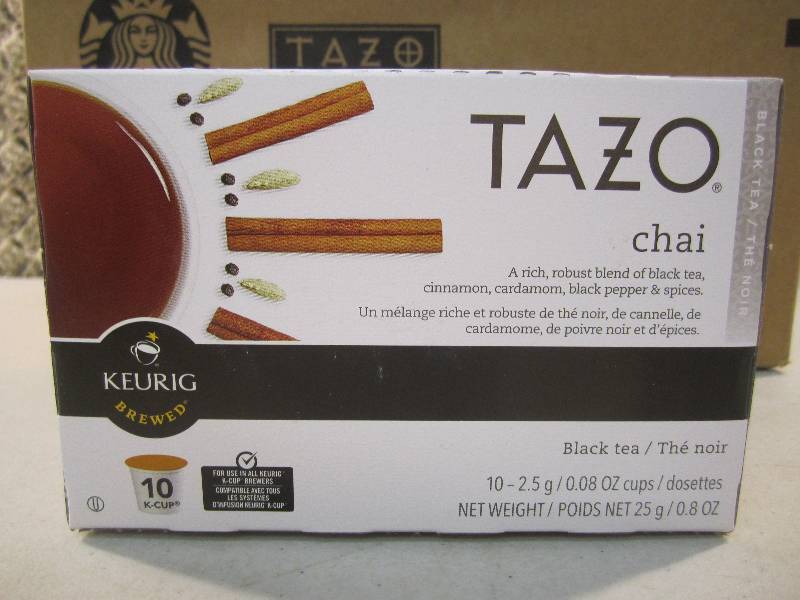 lot 104 image: Case of 6 Boxes Keurig Tazo Chai Bl...