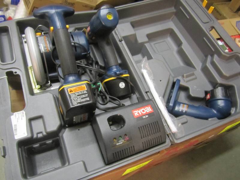lot 269 image: Ryobi 18 Volt Cordless Tool Set in ...