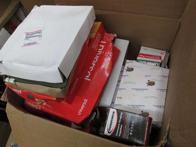lot 24 image: Large Box of Office Supplies Hangi...