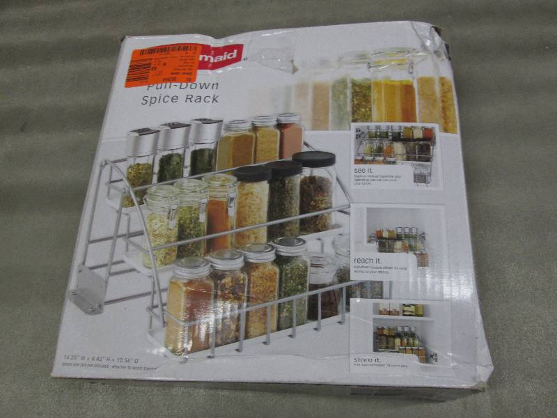 lot 157 image: Rubbermaid Pulldown Spice Rack open...