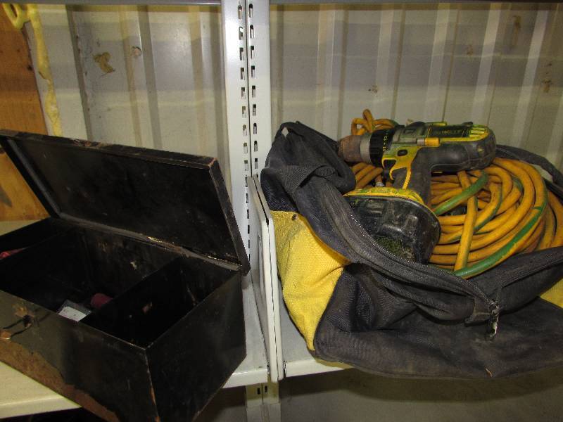 EXTENSION CORD, TOOL BAG AND DEWALT CORDLESS DRIVER