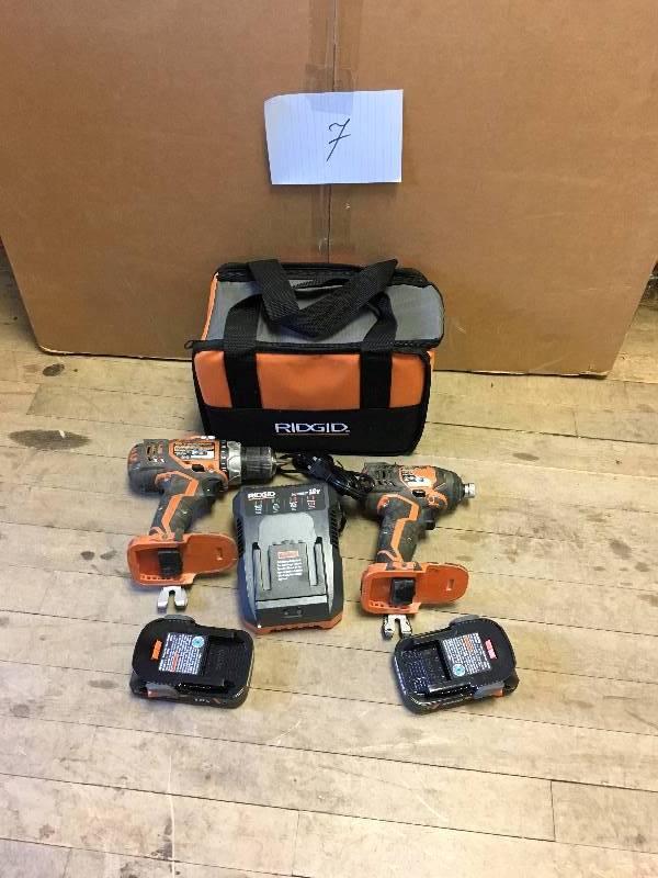 lot 7 image: Ridgid 18-Volt Drill and Impact Driver Kit used in working condition