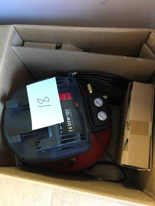 lot 18 image: Porter-Cable 6 Gallon Copressor 3-Piece Nailer and Brad Combo Kit New