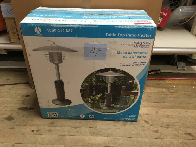 lot 47 image: Gardensun 11,000 BTU Power Coated Bronze Tabletop Propane Patio Heater not used