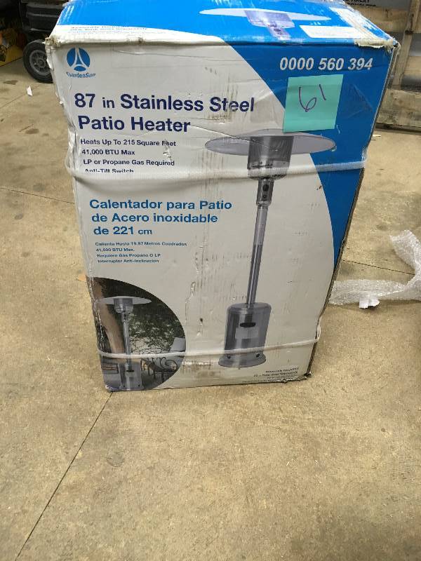 lot 61 image: GardenSun 87 in. Stainless Steel Patio Heater, 41,000 BTU Max New
