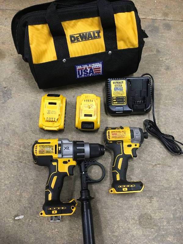 lot 65 image: DeWalt 20-Volt MAX XR Lithium-Ion Cordless Brushless HamerdrillImpact Combo Kit (2-Tool) with (2) Batteries 4 Ah and Charger used in good working condition
