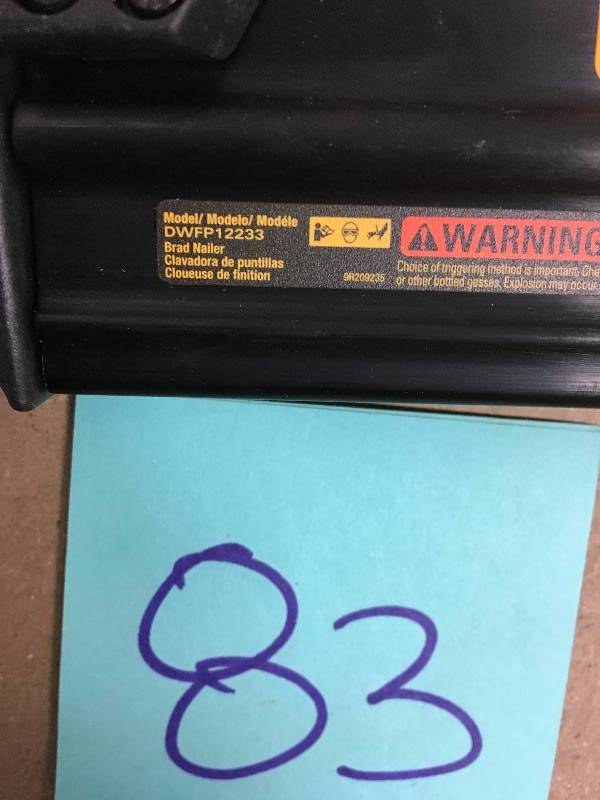 lot 83 image: DeWalt 18-Gauge Pneumatic Brad Nailer used in good working condition