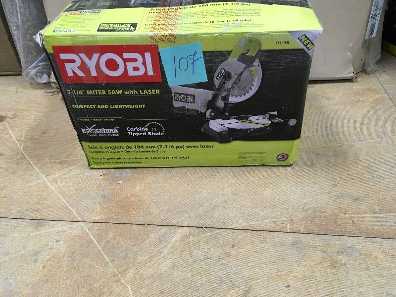 lot 107 image: Ryobi 7 14 Miter Saw with Laser in like new condition