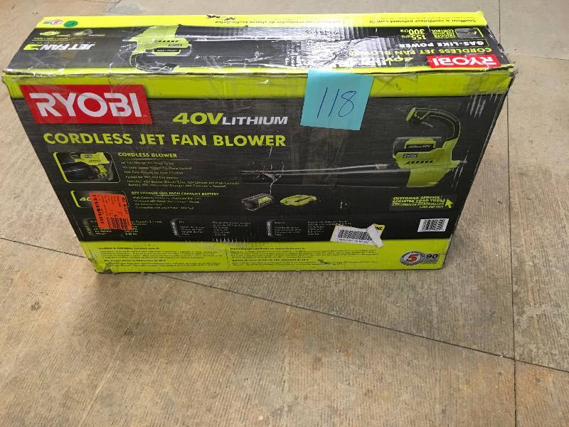 lot 118 image: Ryobi Cordless JET FAN BLOWER 40v  OPEN BOX IN LIKE NEW CONDITION