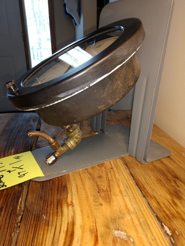 lot 48 image: Cast Iron Pressure Gauge w Glass Face Plate