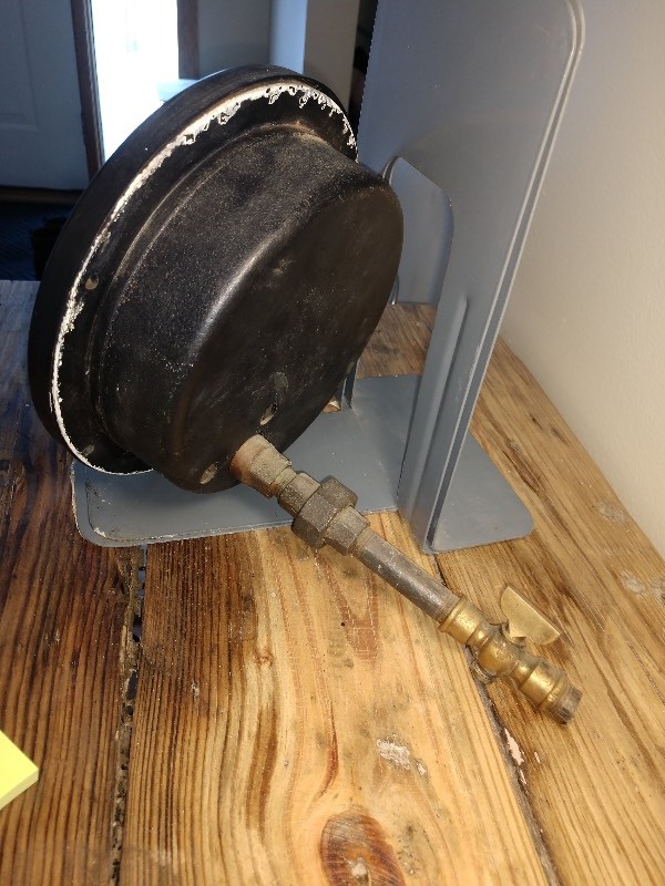 lot 52 image: Cast Iron Pressure Gauge w Glass Face Plate