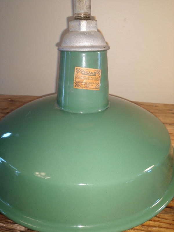 lot 55 image: Green Quad Reflector Industrial Pendant Light