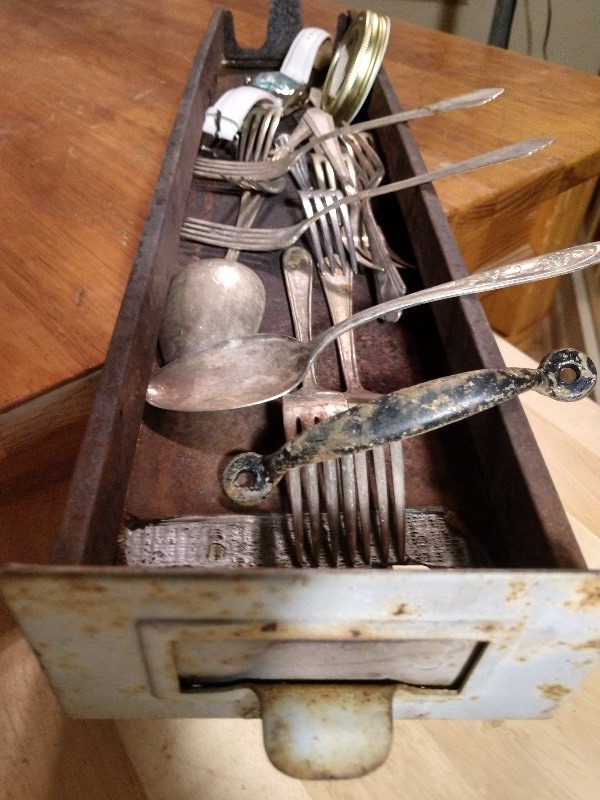 lot 69 image: Parts Bin with Vintage Utensils and Watch
