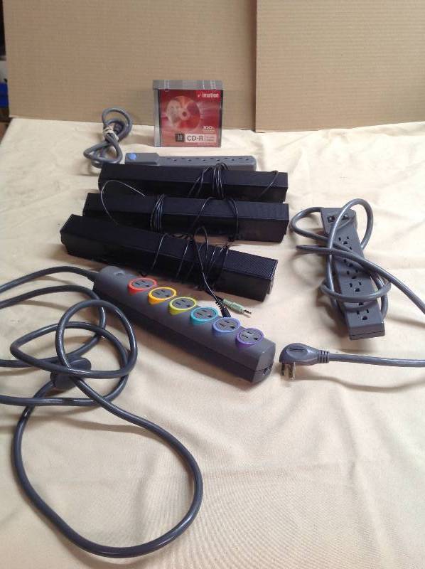 Three Computer Speakers - Three Power Cords - New 10 CD-R Disks,