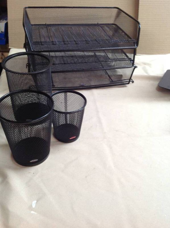 Desk Organizers - Three Stack-able Paper Holders, Three Pen Cups, and 4 pairs of Book Ends