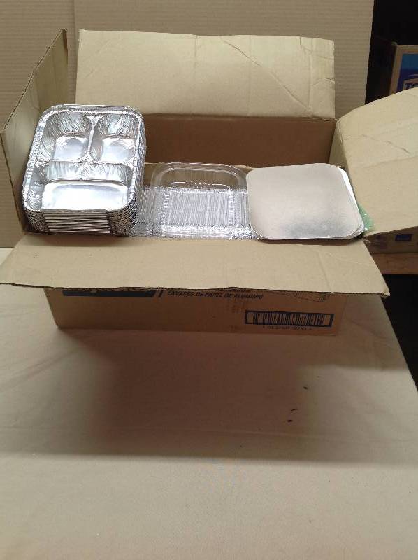 Over 100 Foil Containers - Three Compartments with two styles of lids