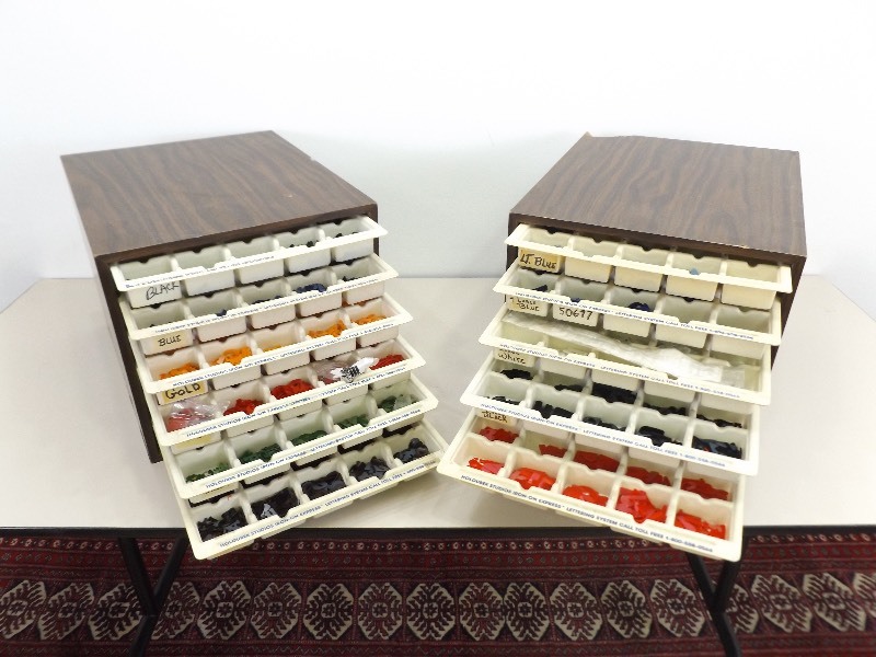 lot 8 image: 2 Wood Boxes of Iron On Numbers and Letters