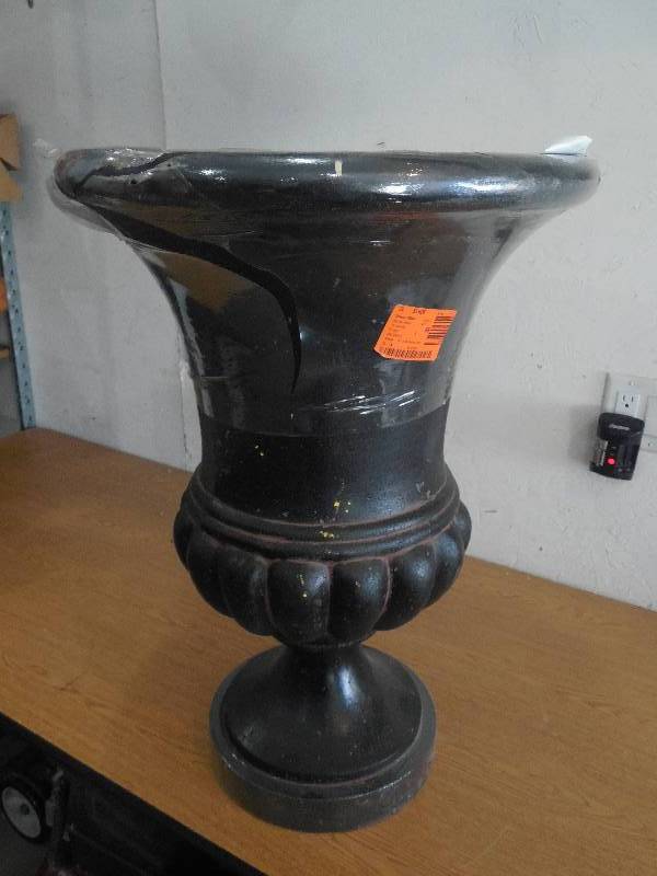 lot 62 image: 29 in. H Charcoal Stone Bulbous Urn