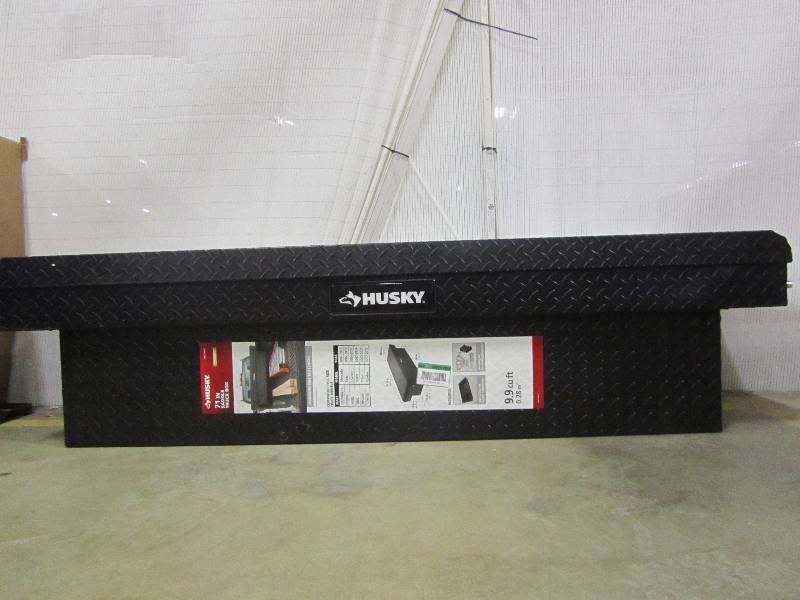 lot 15 image: Husky 71.3 in. x 20.5 in. x 17.6 in. Matte Black Aluminum Full Size Deep Saddle Truck Box