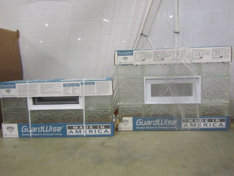 lot 27 image: guardwise 32x24 glass block window(x1) 31 in. x 15.5 in. x 3.125 in. Wave Pattern Vented Glass Block Window(x2)