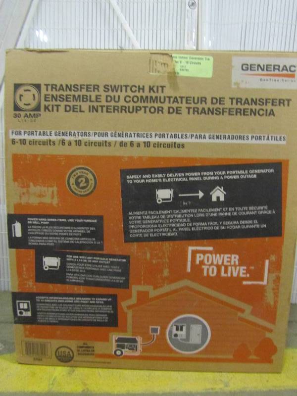 lot 36 image: Generac 30 Amp Indoor Generator Transfer Switch Kit for 6-10 Circuits