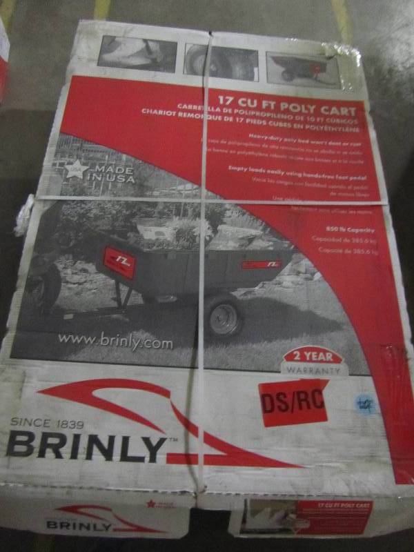 lot 52 image: Brinly PCT-17BH 17 Cubic Feet Tow Behind Poly Utility Cart, 850-Pound